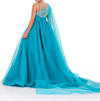 Ashleylauren - One Shoulder Cape Gown