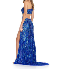 Ashleylauren - One Shoulder Fully Beaded Gown - blue - clothing - dresses