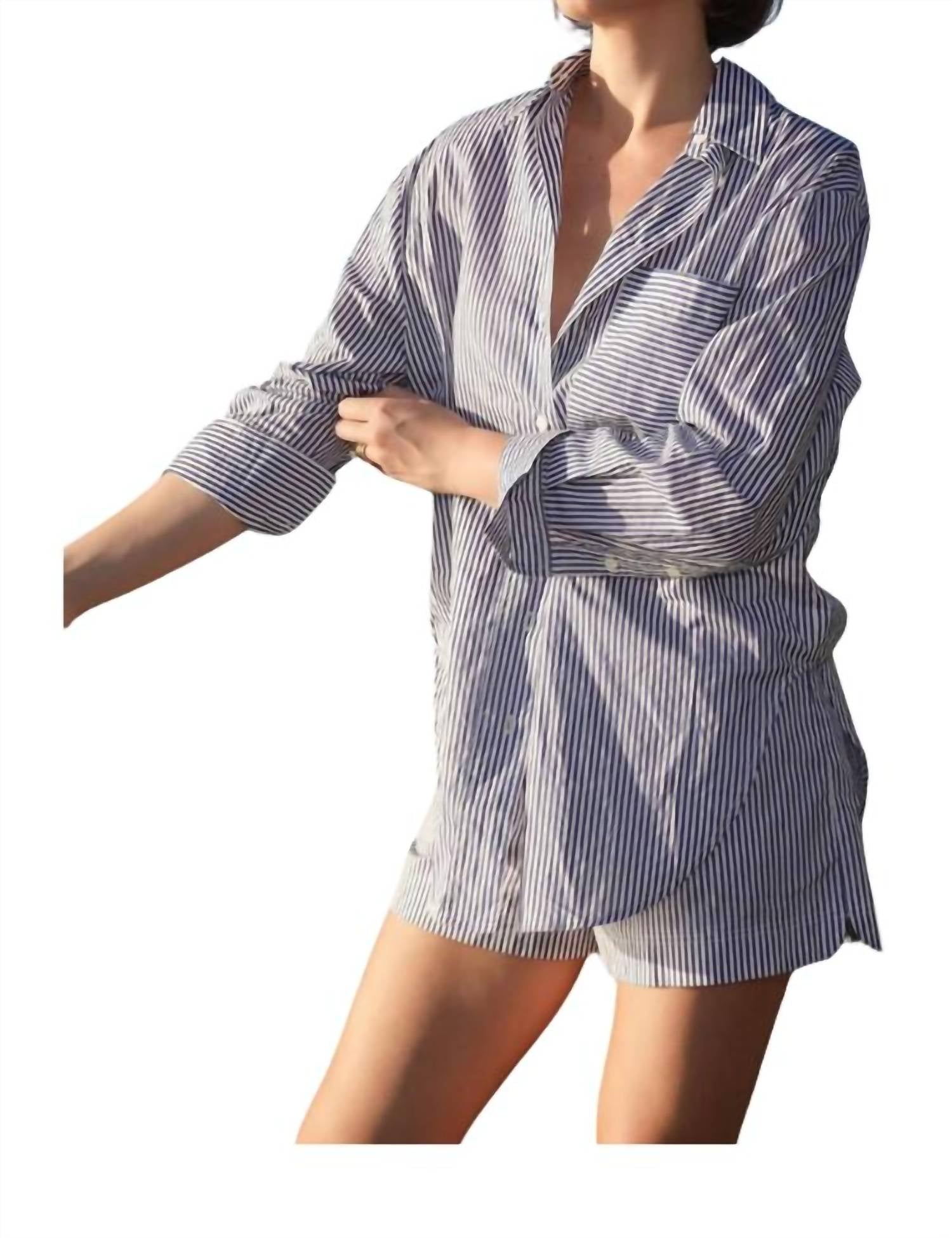 Aston Studio - Buddy Stripe Long Sleeve Shirt - blouses - blue - clothing