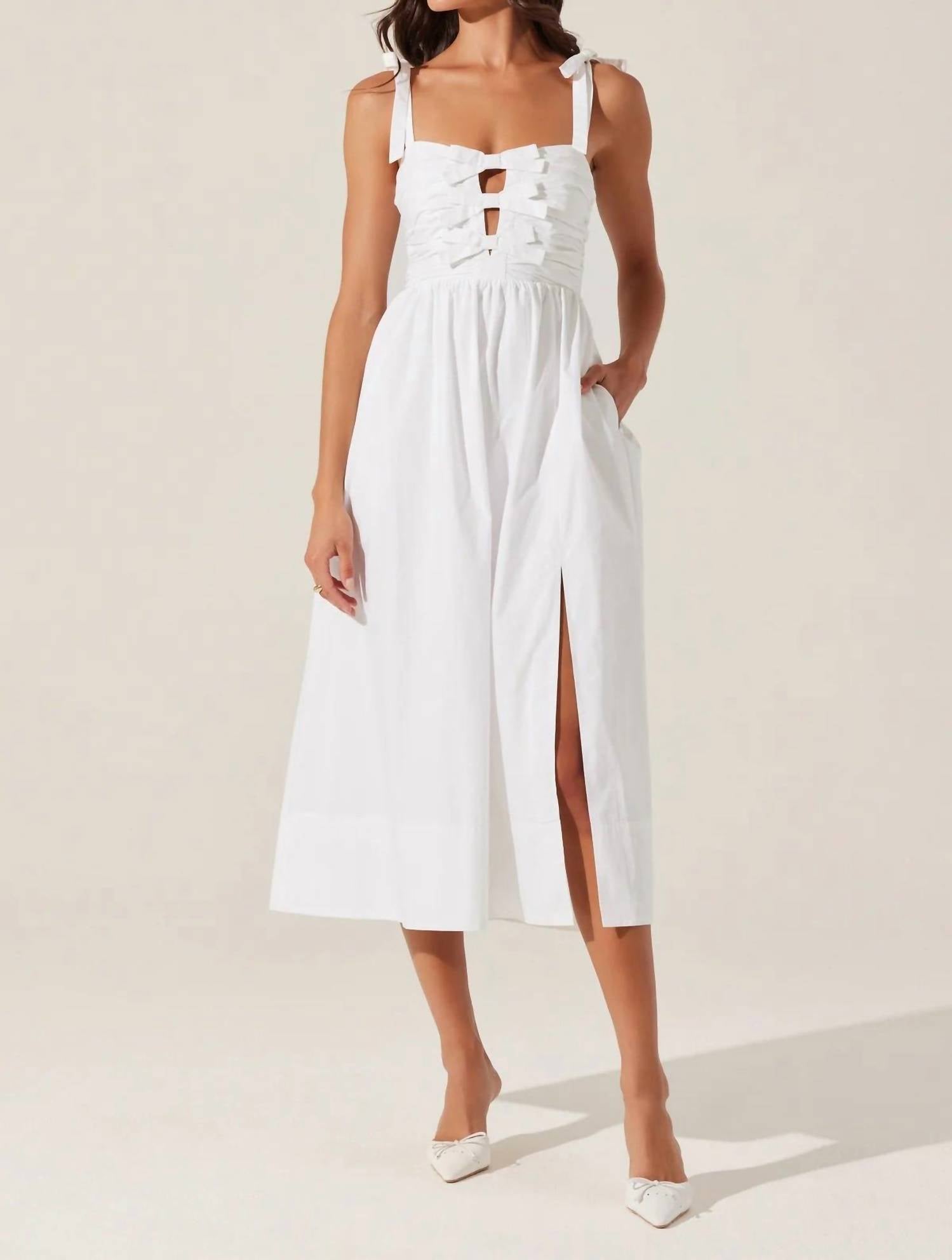 Astr - Bow Front Midi Dress - clothing - cotton - dresses