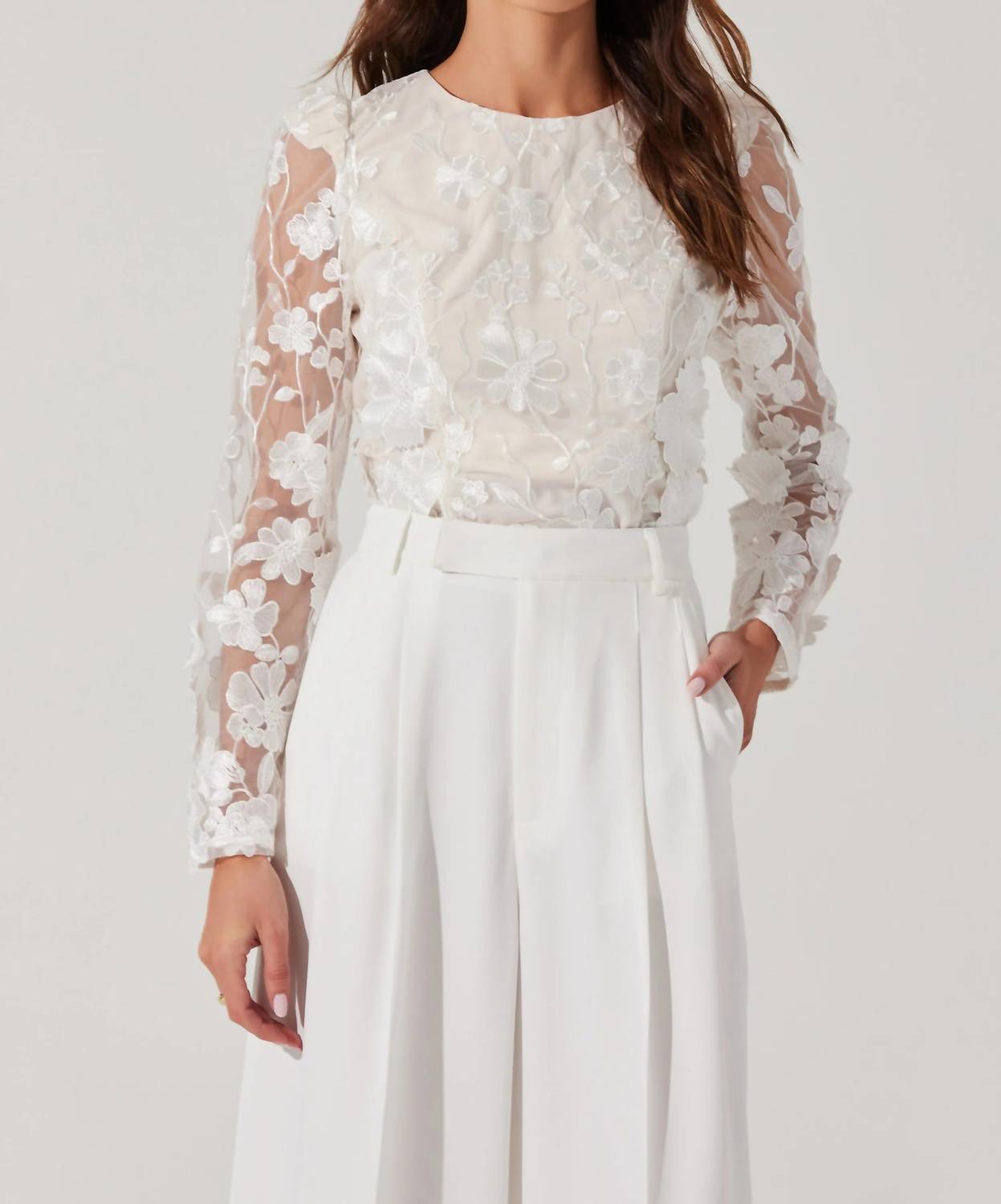 Astr - Bryne Floral Appliqué Top - blouses - clothing - polyester
