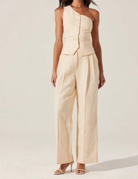Astr - Bryony Linen Blend Pleated Pants - beige - clothing - cotton - blend