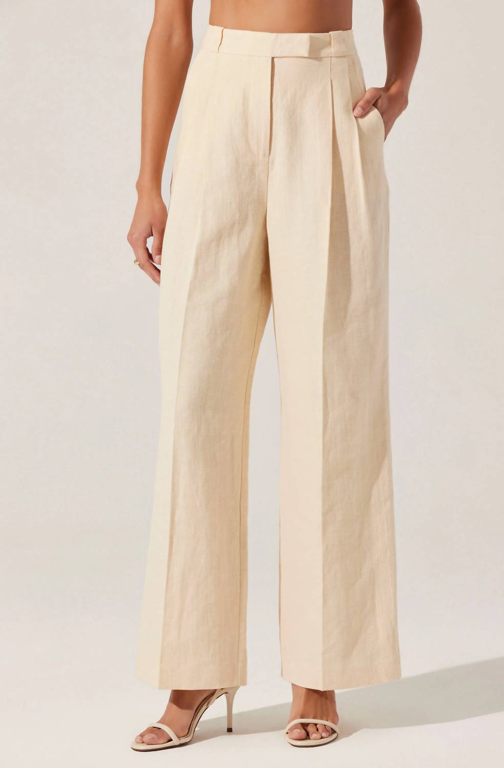 Astr - Bryony Linen Blend Pleated Pants - beige - clothing - cotton - blend