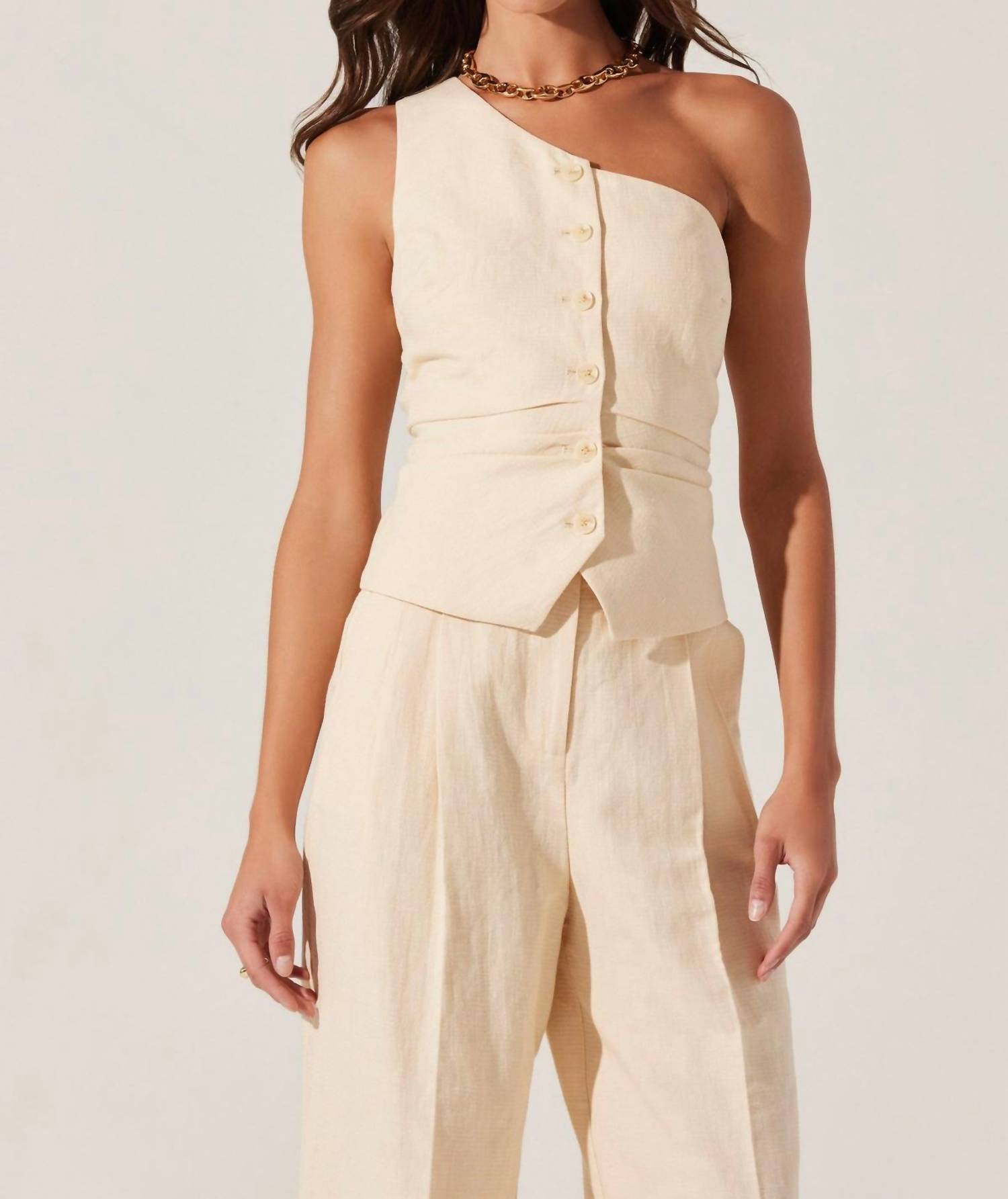 Astr - Bryony One Shoulder Vest - beige - clothing - cotton - blend