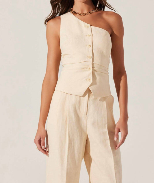 Astr - Bryony One Shoulder Vest - beige - clothing - cotton - blend