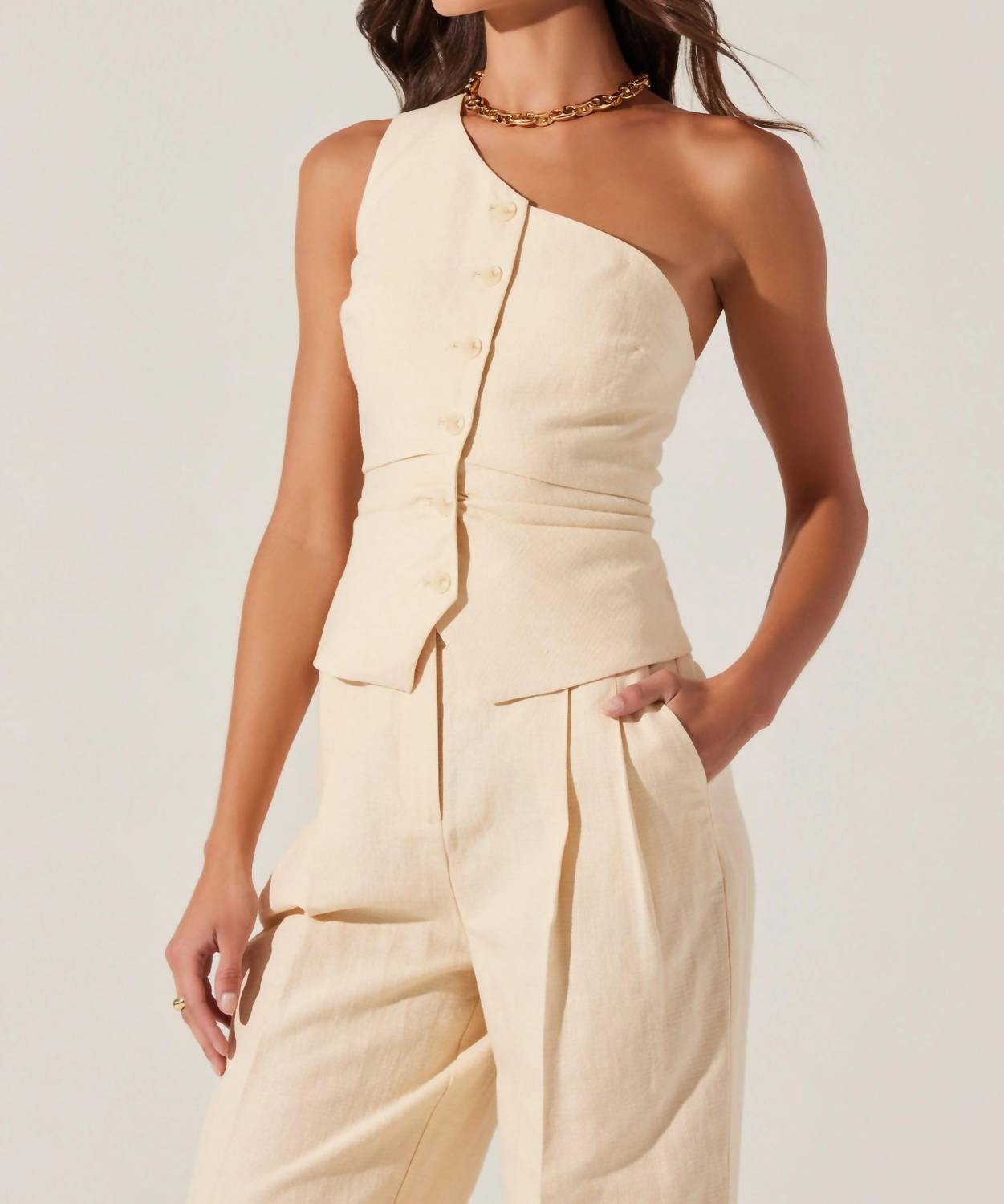 Astr - Bryony One Shoulder Vest - beige - clothing - cotton - blend