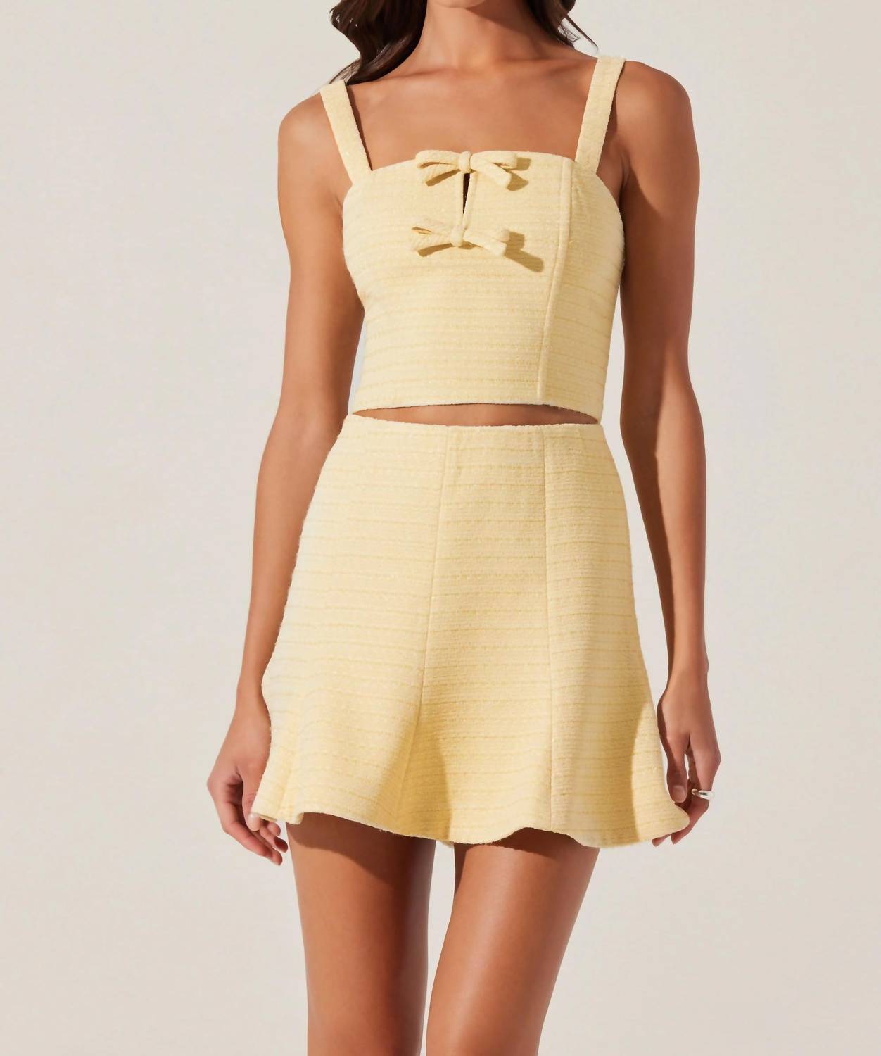 Astr - Kiona Tweed Bow Top - clothing - crop - tops - polyester