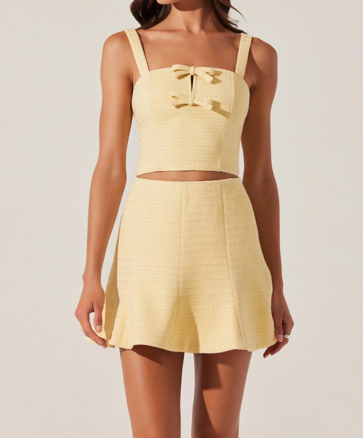 Astr - Kiona Tweed Bow Top - clothing - crop - tops - polyester