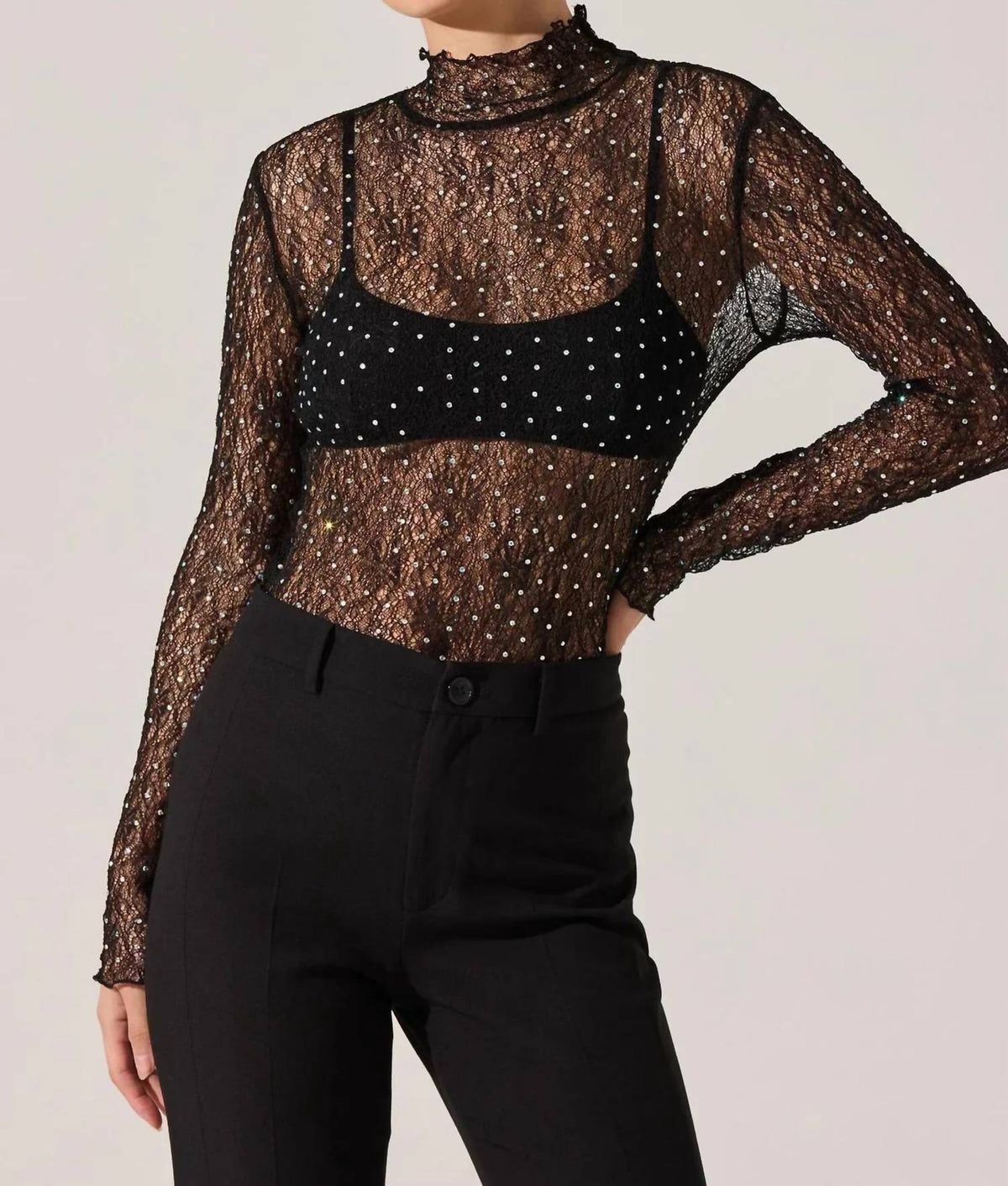 Astr - Kyra Rhinestone Lace Top