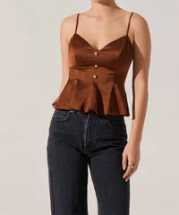 Astr - Paislee Satin Pleated Peplum Top