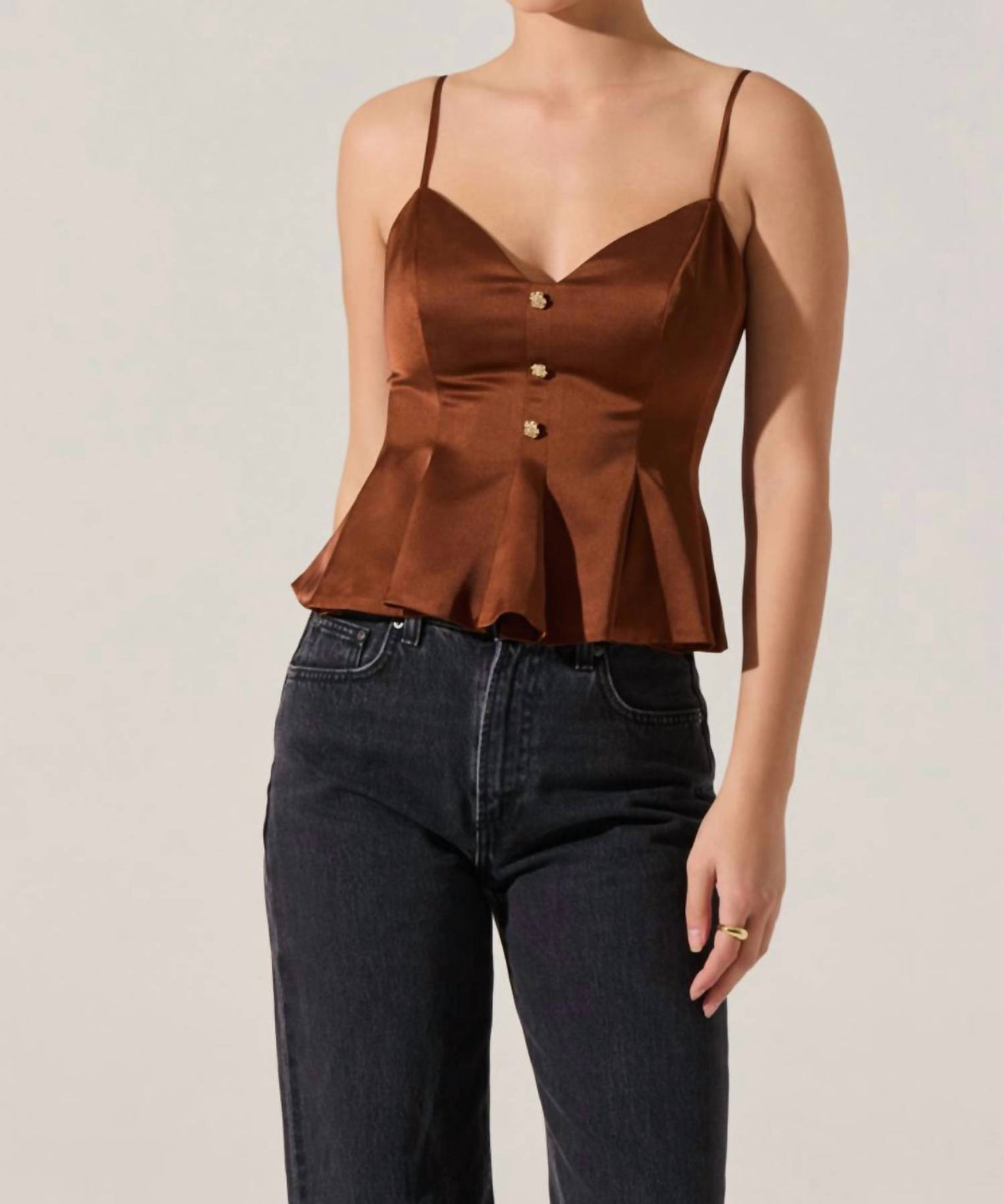 Astr - Paislee Satin Pleated Peplum Top