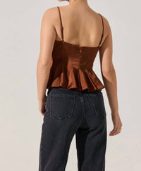 Astr - Paislee Satin Pleated Peplum Top