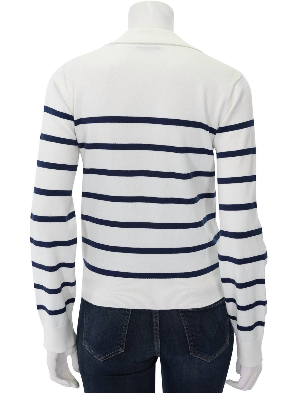 Atm - Cotton Blend Striped Split Collar Sweater