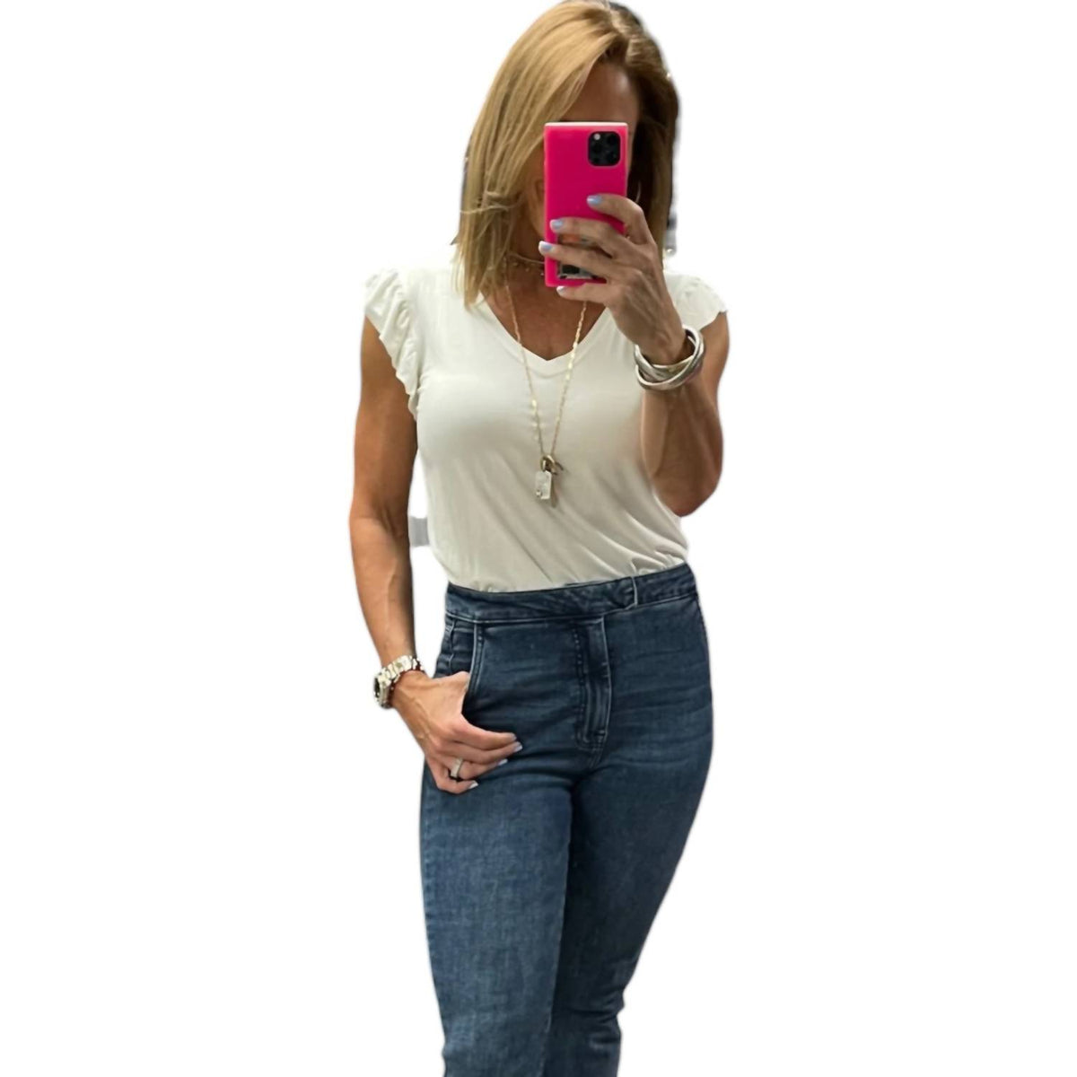 Atm - Daria V Neck Ruffle Sleeveless Top