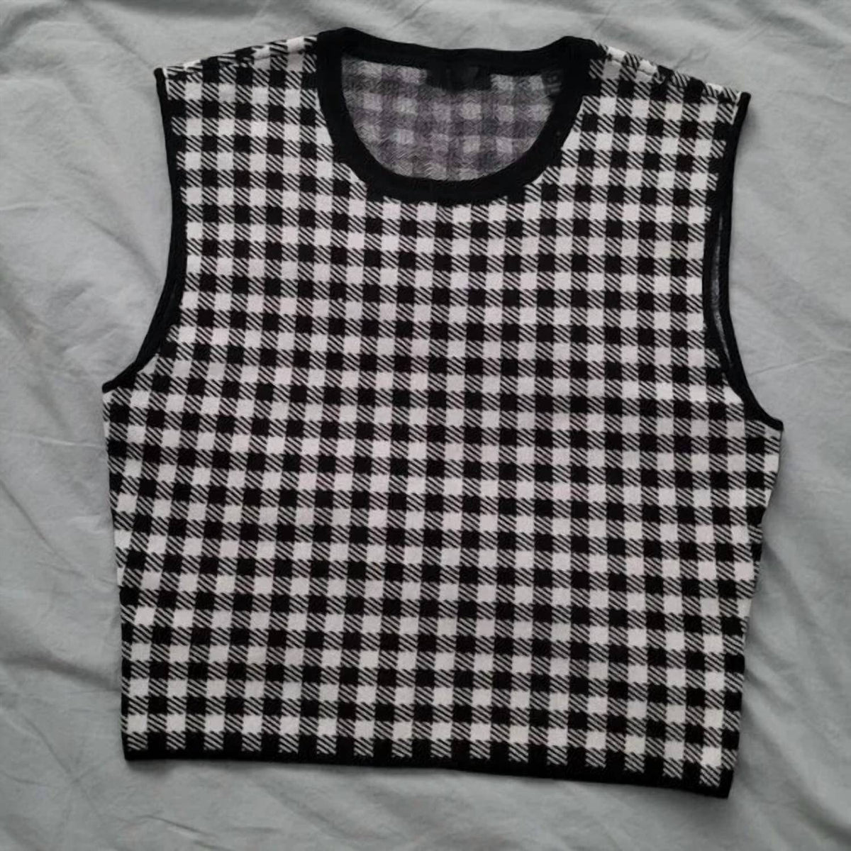 Atm - Shepherd Check Jacquard Cropped Sweater