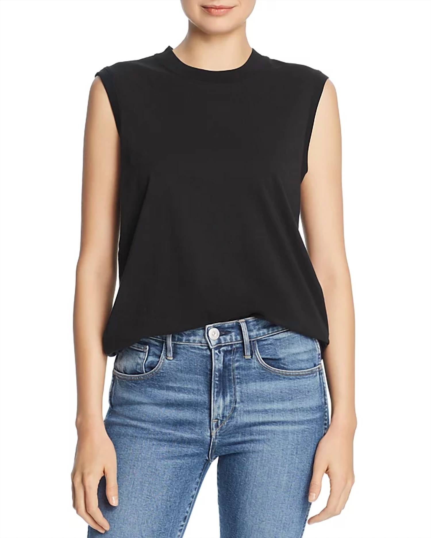 Atm - Silk Crew Neck Muscle Top - black - clothing - cotton