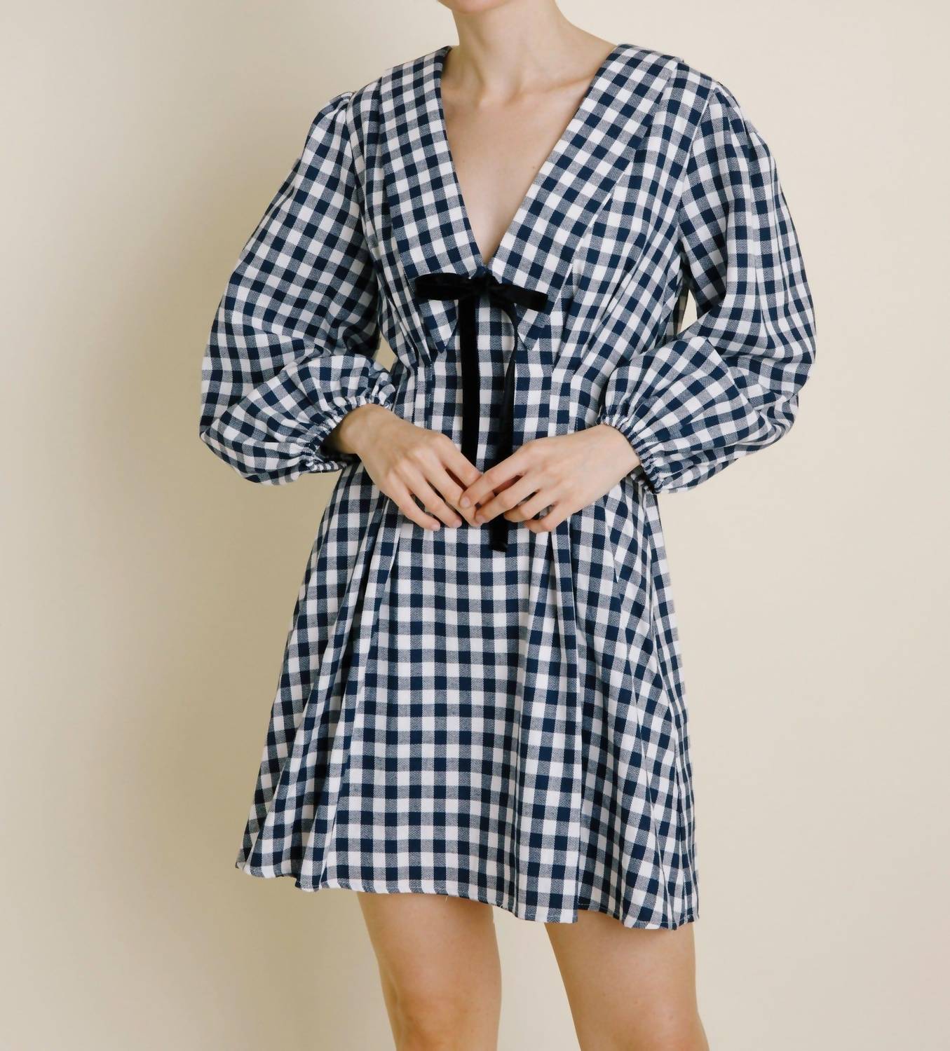 Aureum - Alice Gingham Mini Dress - blue - clothing - cotton - blend