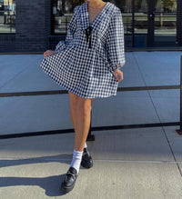 Aureum - Alice Gingham Mini Dress - blue - clothing - cotton - blend