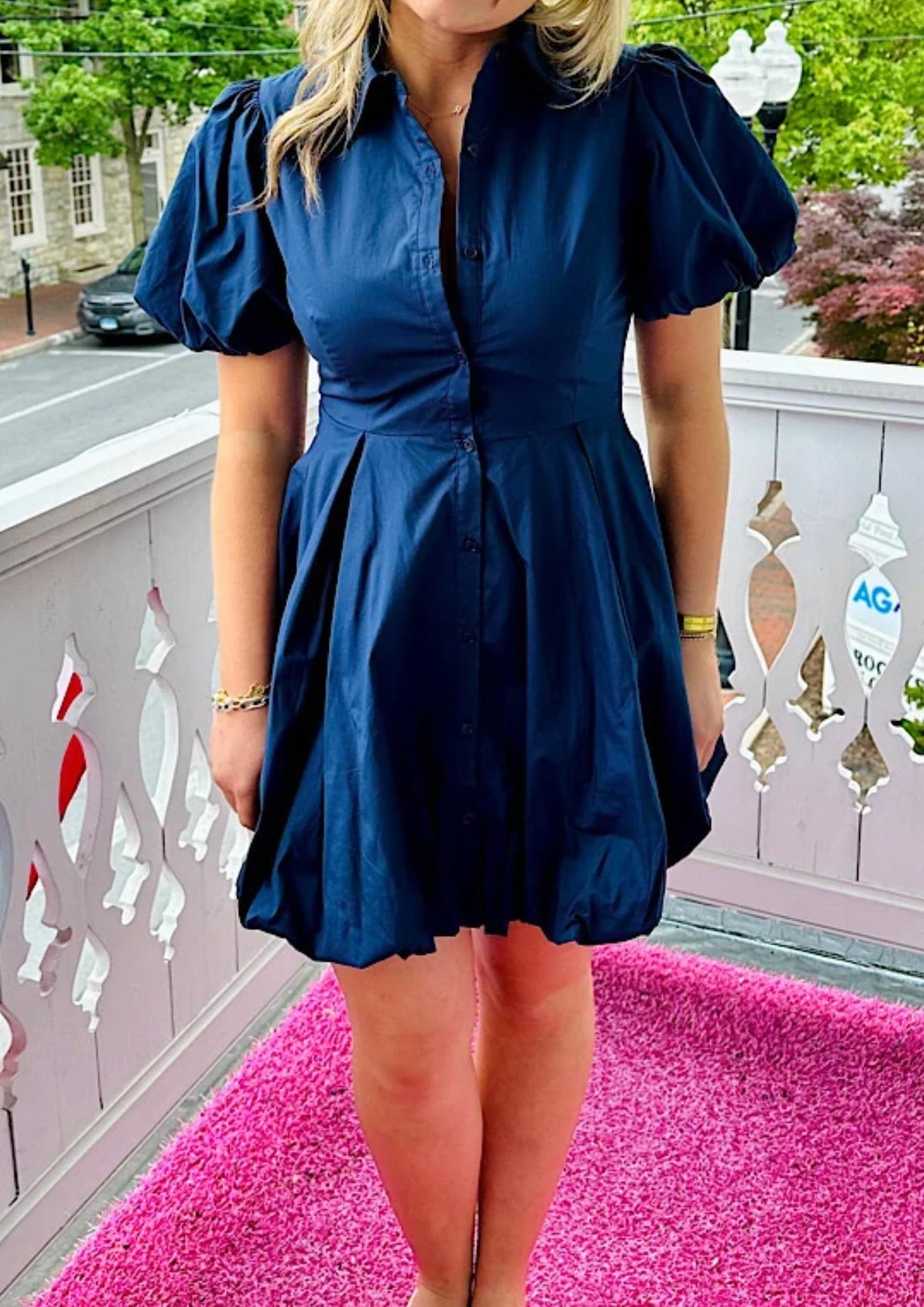 Aureum - Bubble Hem Mini Shirt Dress