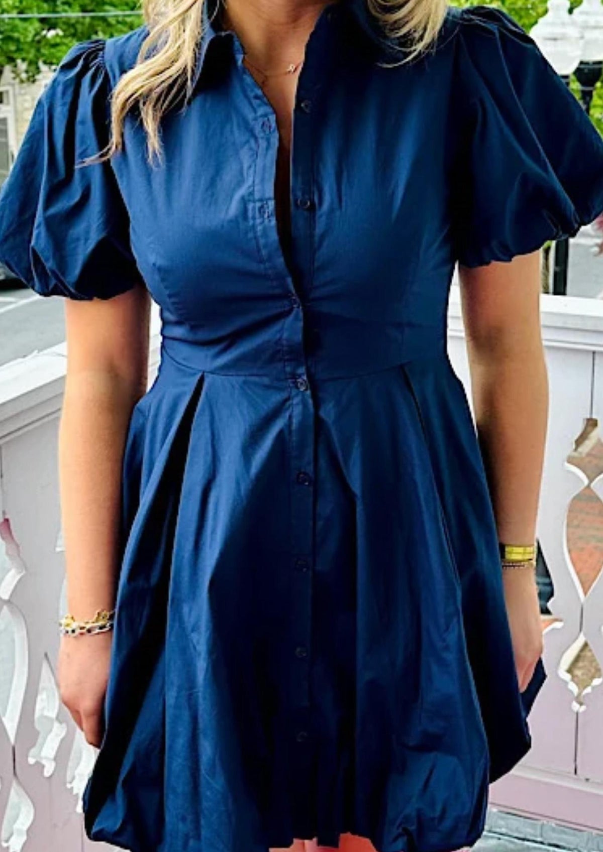 Aureum - Bubble Hem Mini Shirt Dress