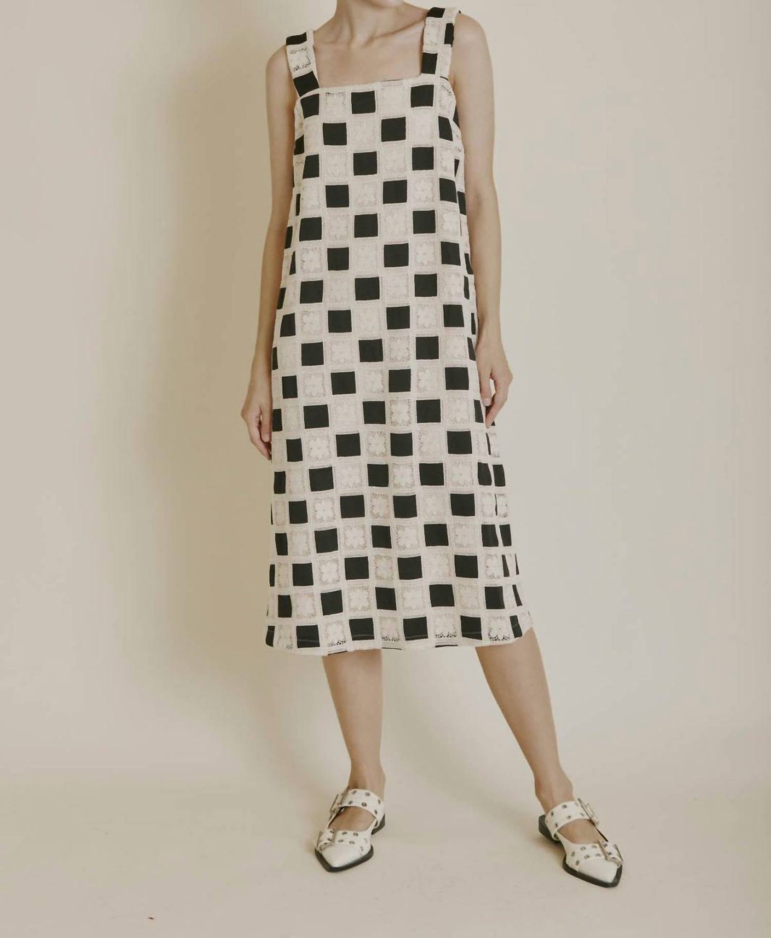 Aureum - Checkerboard Crochet Midi Dress - clothing - cotton - blend - dresses