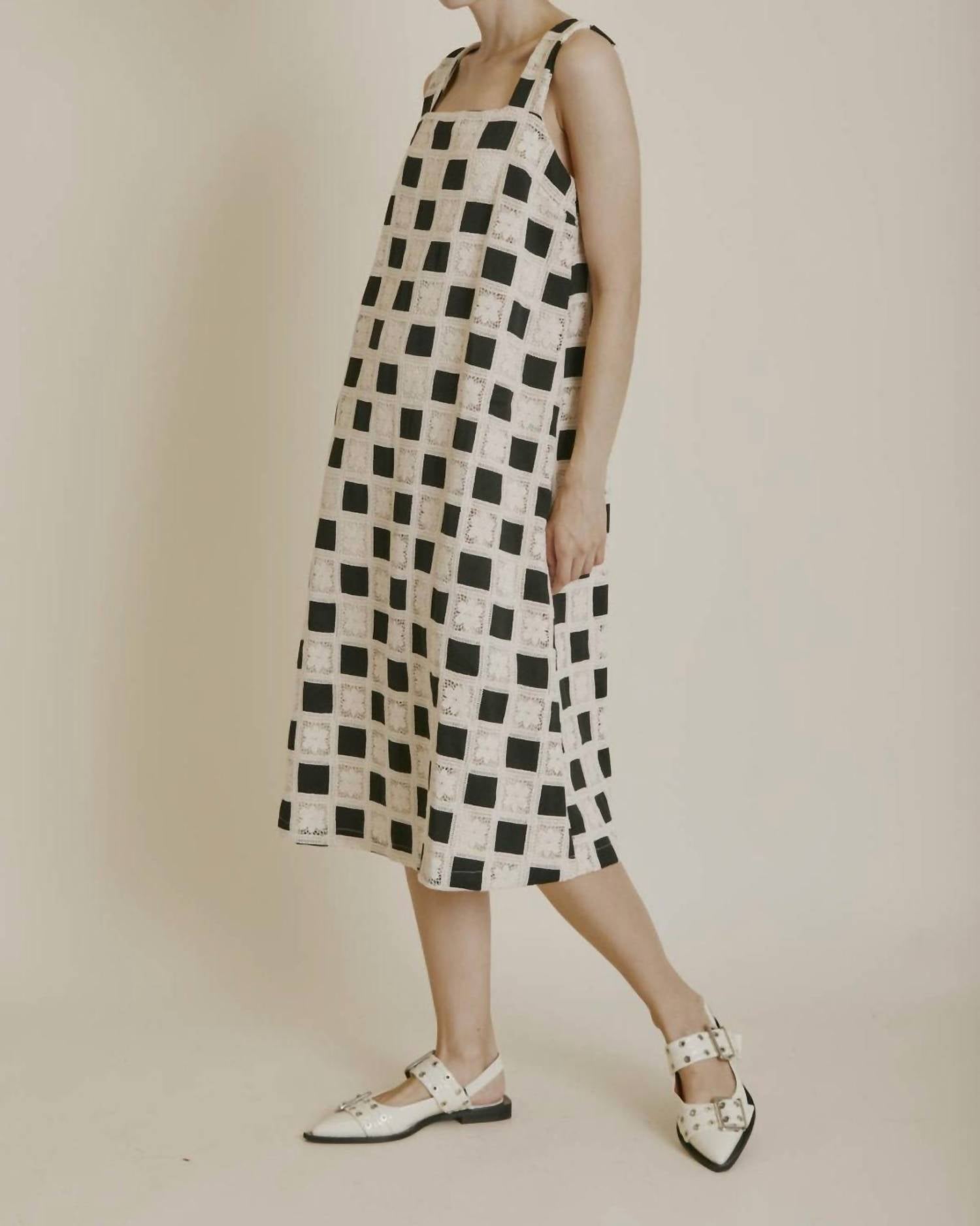 Aureum - Checkerboard Crochet Midi Dress - clothing - cotton - blend - dresses
