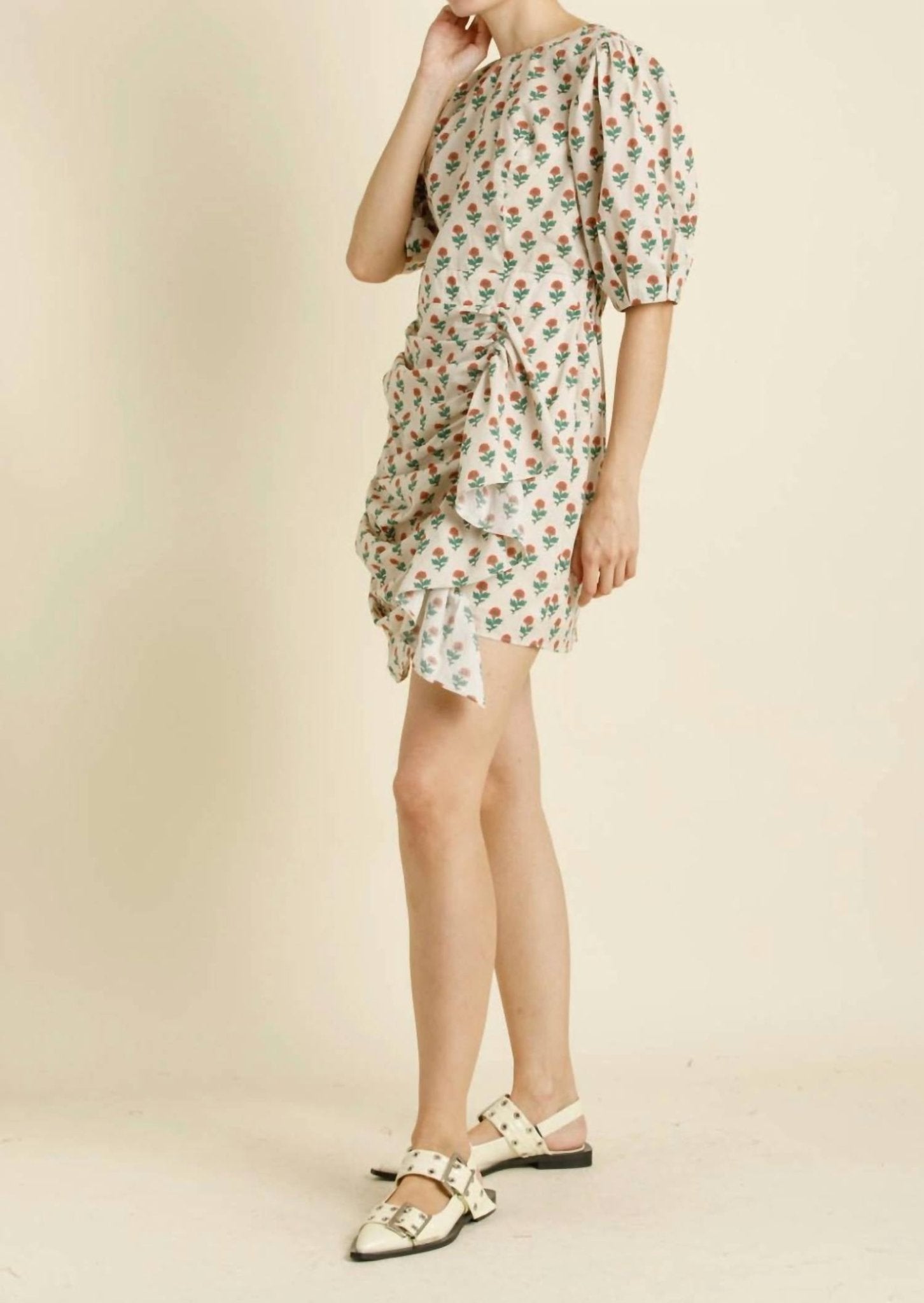 Aureum - Floral Sash Mini Dress - beige - clothing - collection:vacationdresses(Auto)