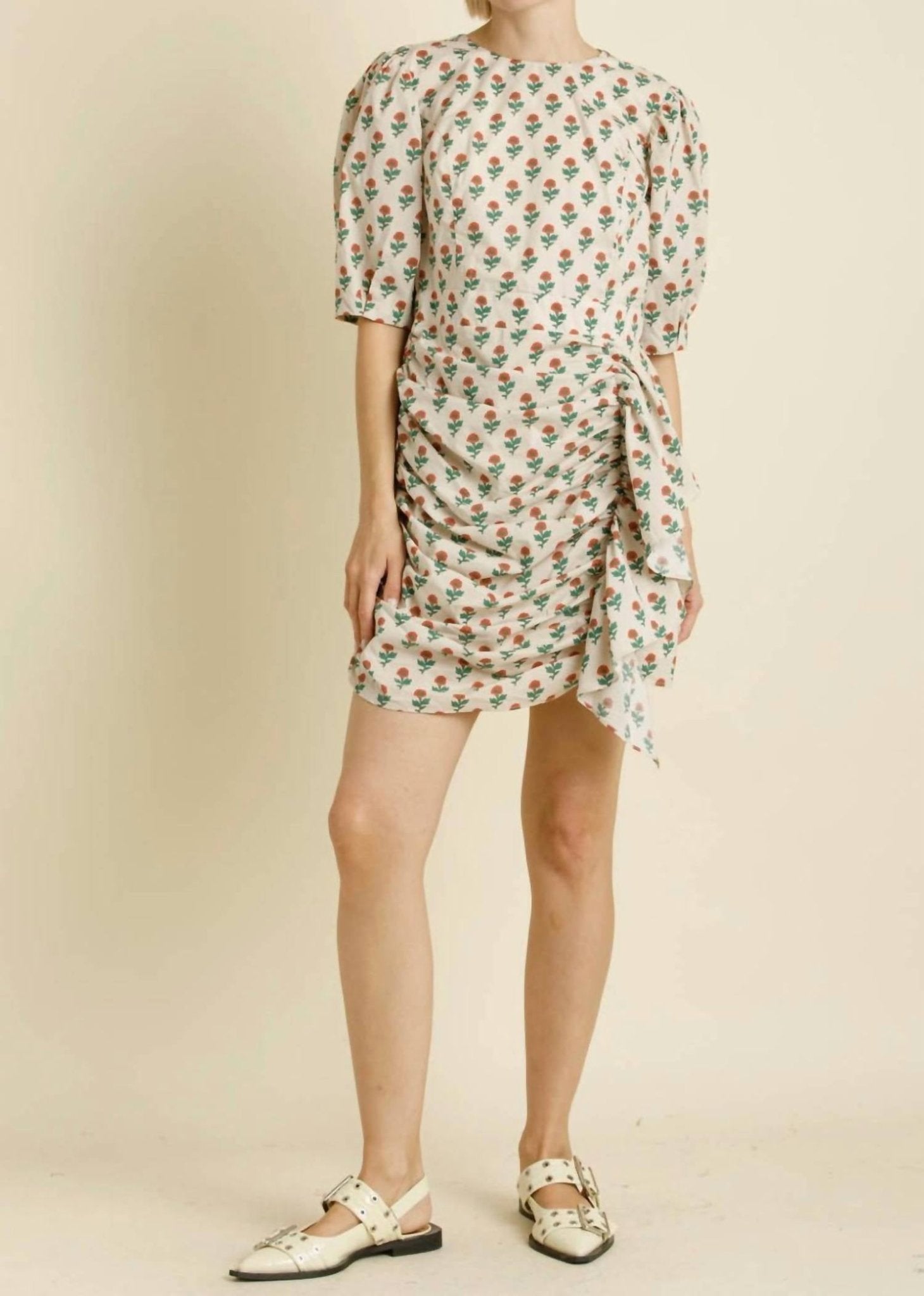 Aureum - Floral Sash Mini Dress - beige - clothing - collection:vacationdresses(Auto)