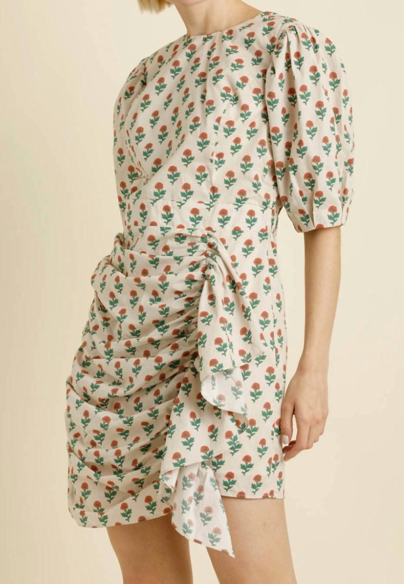 Aureum - Floral Sash Mini Dress - beige - clothing - collection:vacationdresses(Auto)