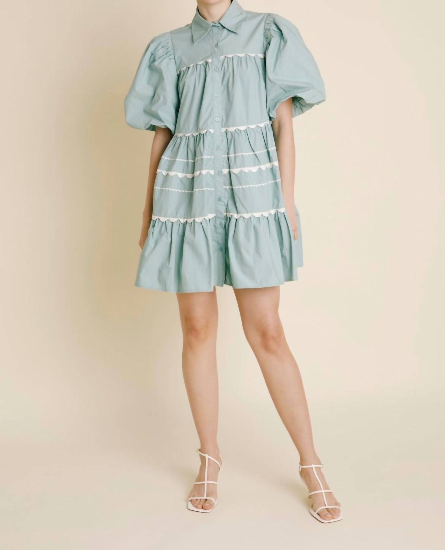 Aureum - Ric Rac Mini Dress - blue - clothing - dresses