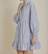 Aureum - Striped Mini Shirt Dress - blue - clothing - dresses