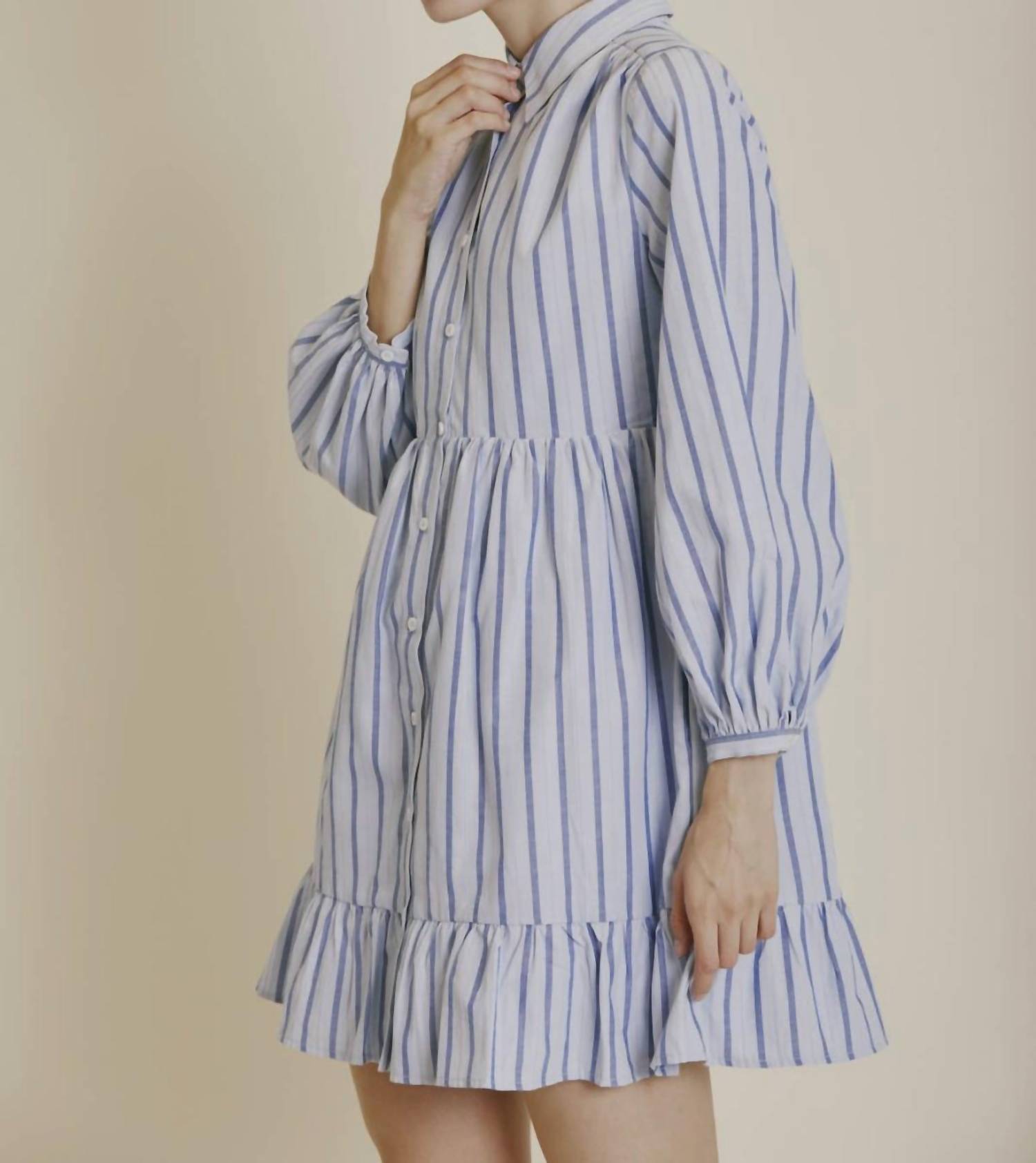 Aureum - Striped Mini Shirt Dress - blue - clothing - dresses