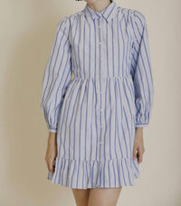 Aureum - Striped Mini Shirt Dress - blue - clothing - dresses