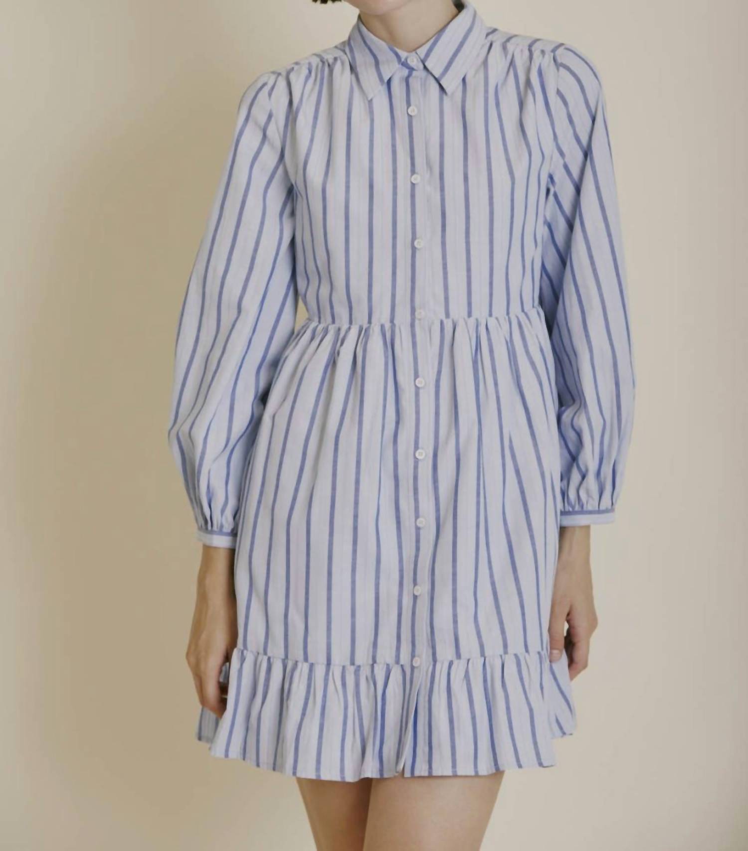 Aureum - Striped Mini Shirt Dress - blue - clothing - dresses