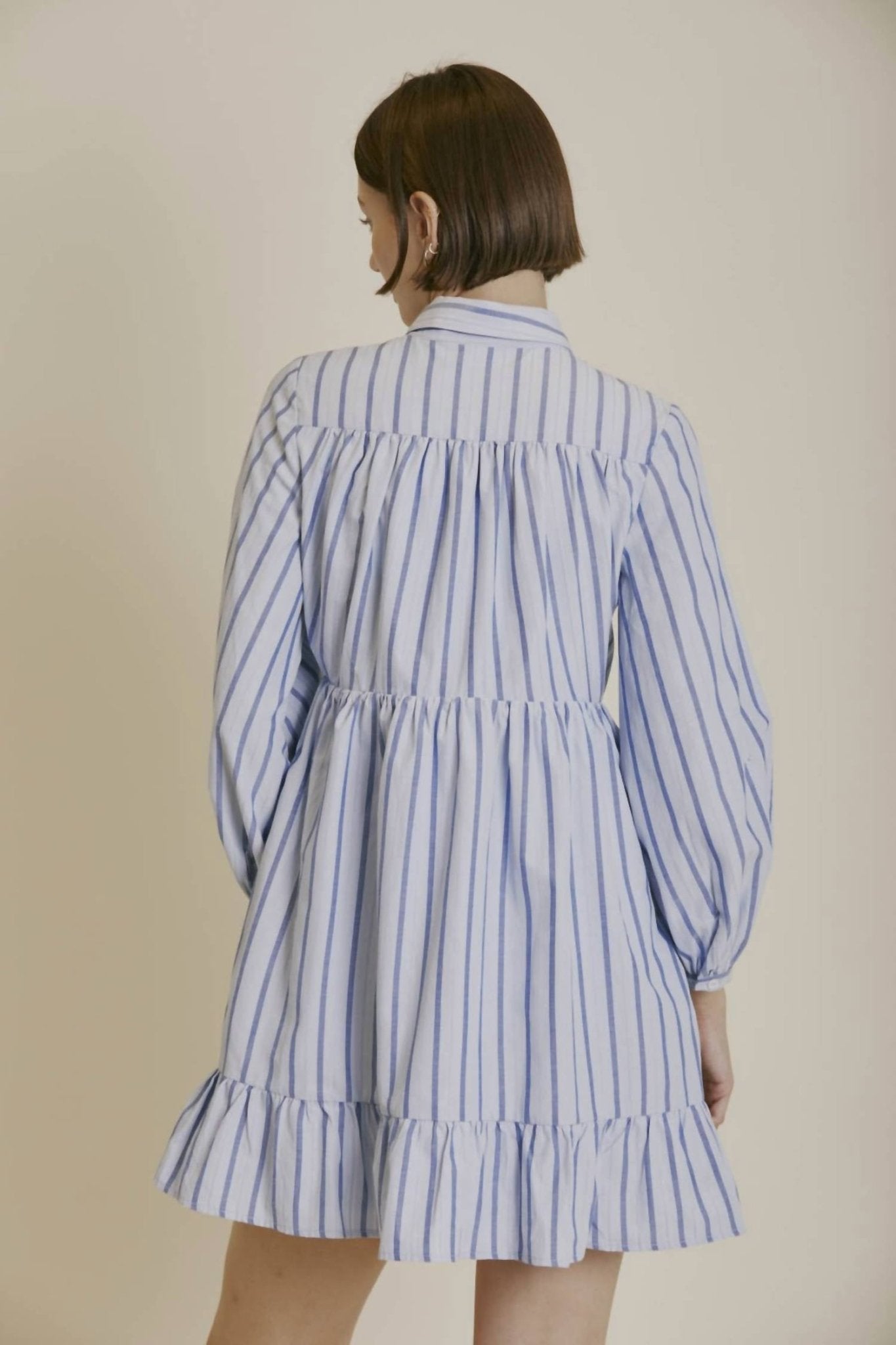 Aureum - Striped Mini Shirt Dress - blue - clothing - dresses