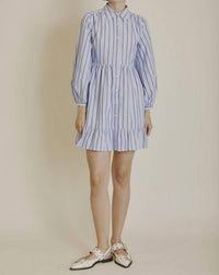 Aureum - Striped Mini Shirt Dress - blue - clothing - dresses