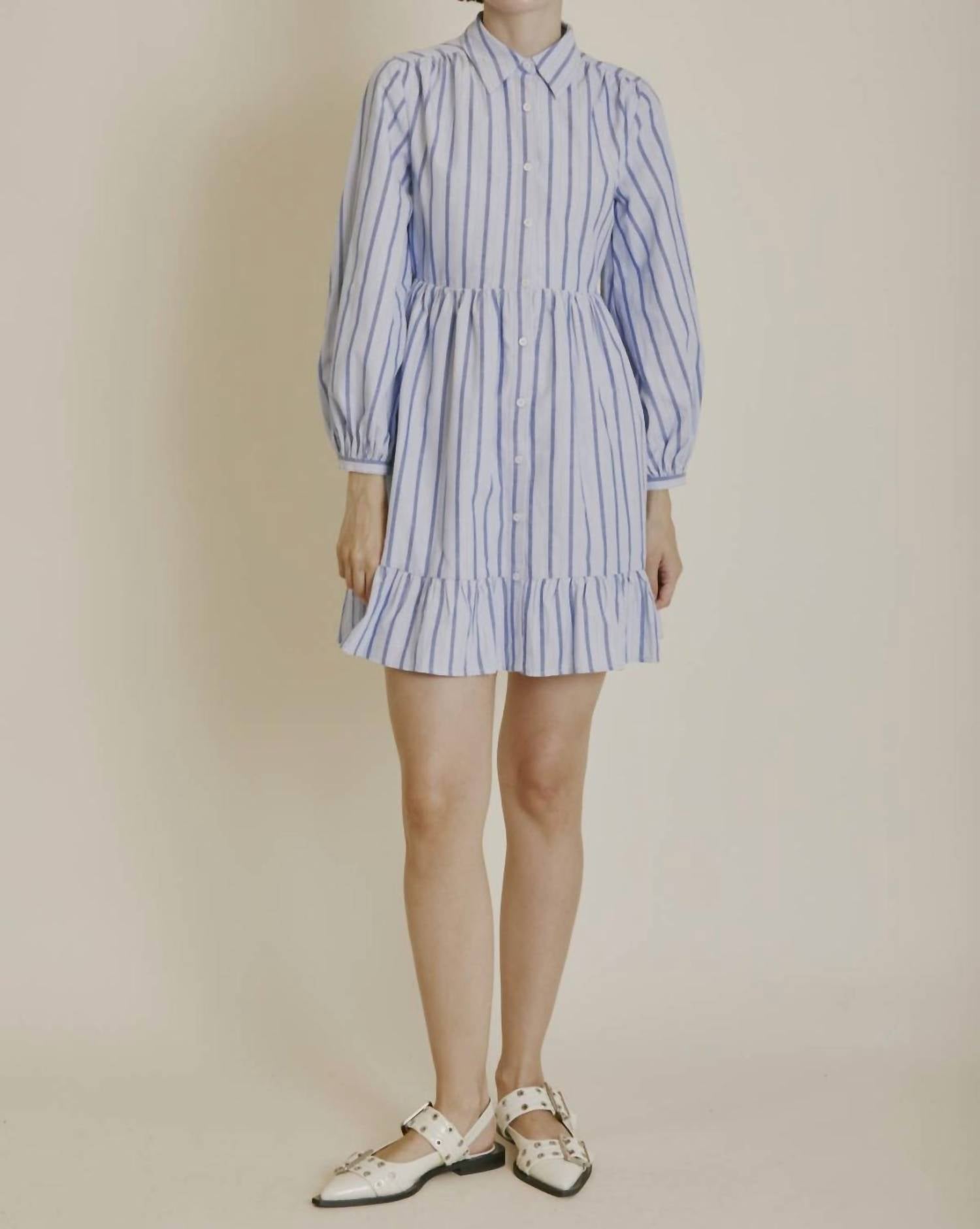 Aureum - Striped Mini Shirt Dress - blue - clothing - dresses