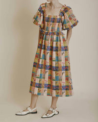 Aureum - Tile Print Midi Dress - clothing - cotton - dresses