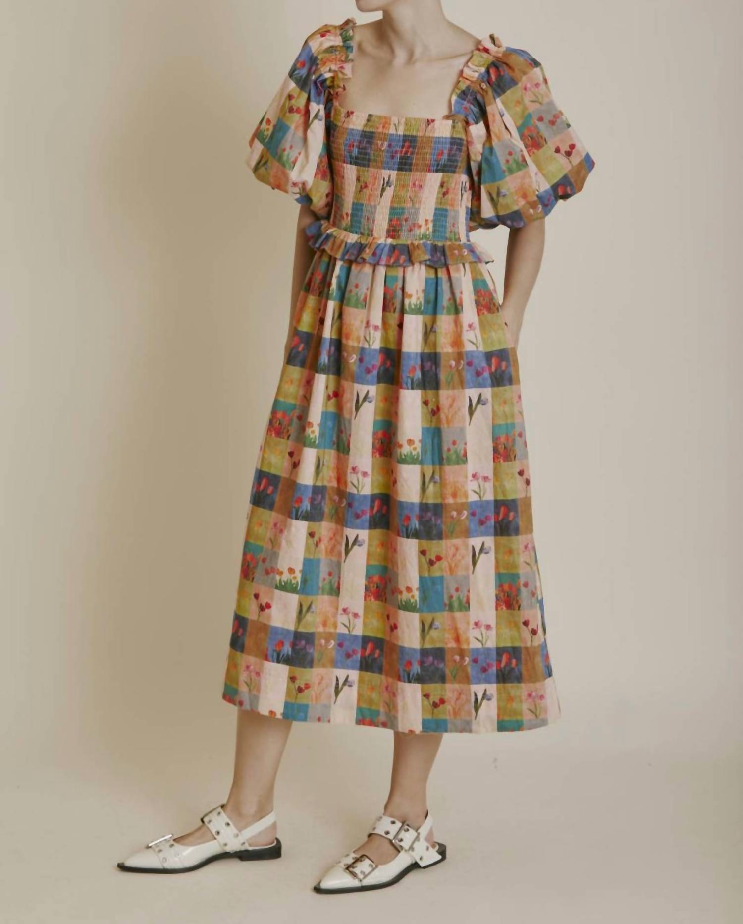 Aureum - Tile Print Midi Dress - clothing - cotton - dresses