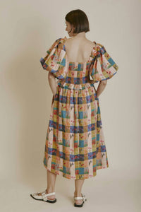 Aureum - Tile Print Midi Dress - clothing - cotton - dresses