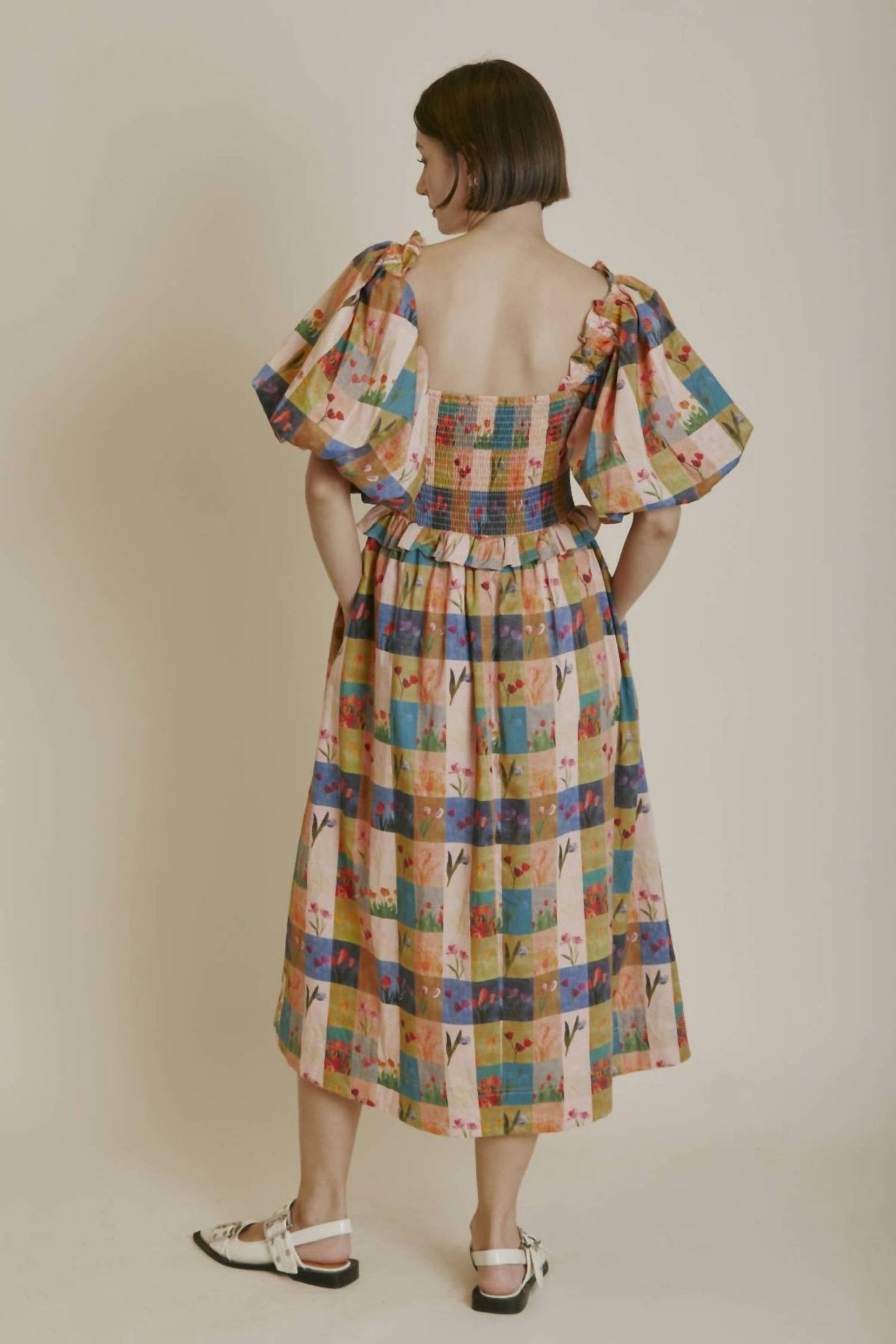 Aureum - Tile Print Midi Dress - clothing - cotton - dresses