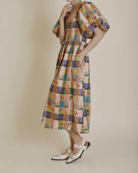 Aureum - Tile Print Midi Dress - clothing - cotton - dresses
