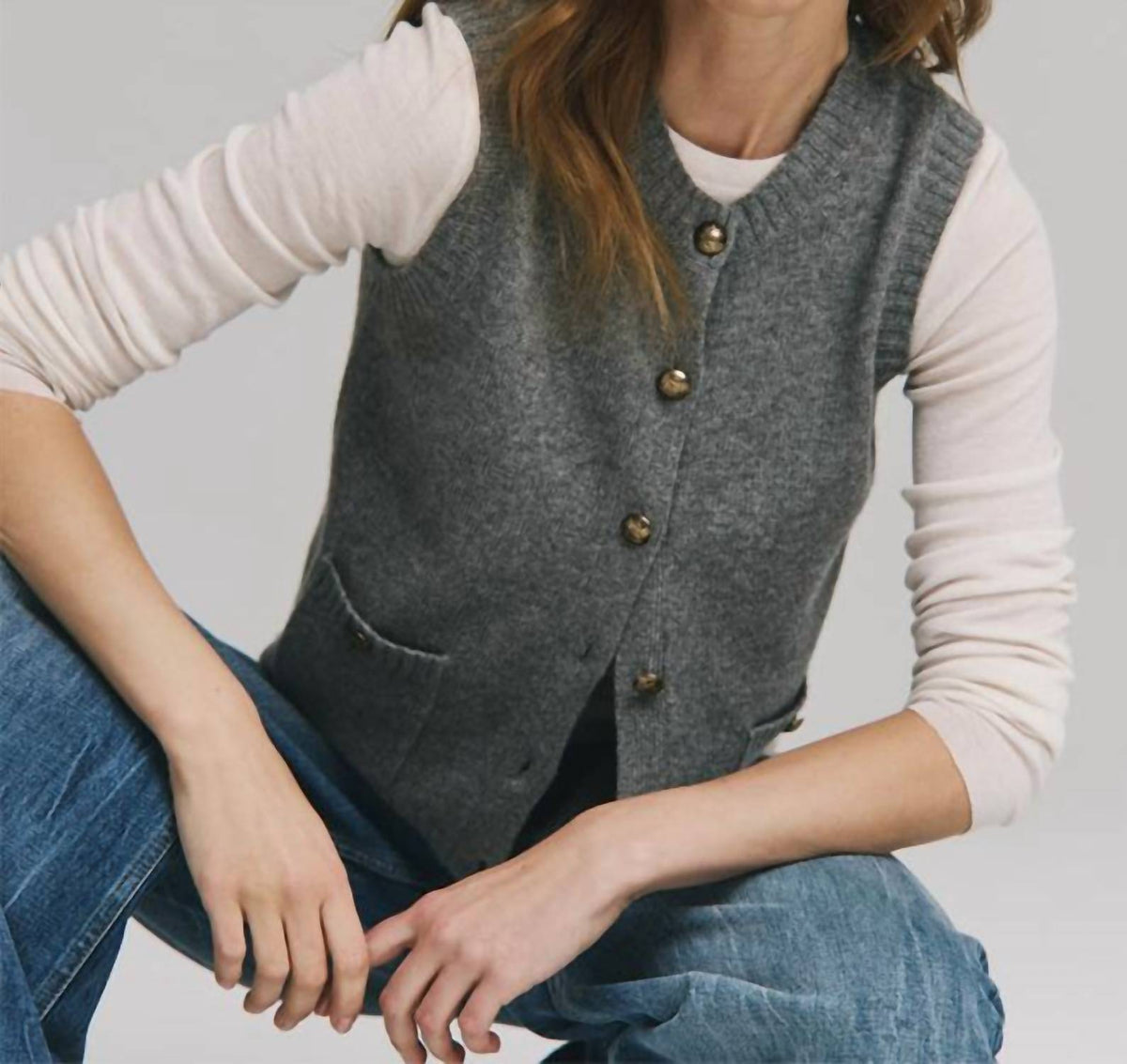 Autumn Cashmere - Button Front Vest With Pockets