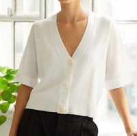 Autumn Cashmere - Pointelle Cropped V - neck Cardigan - cardigans - clothing - shirts