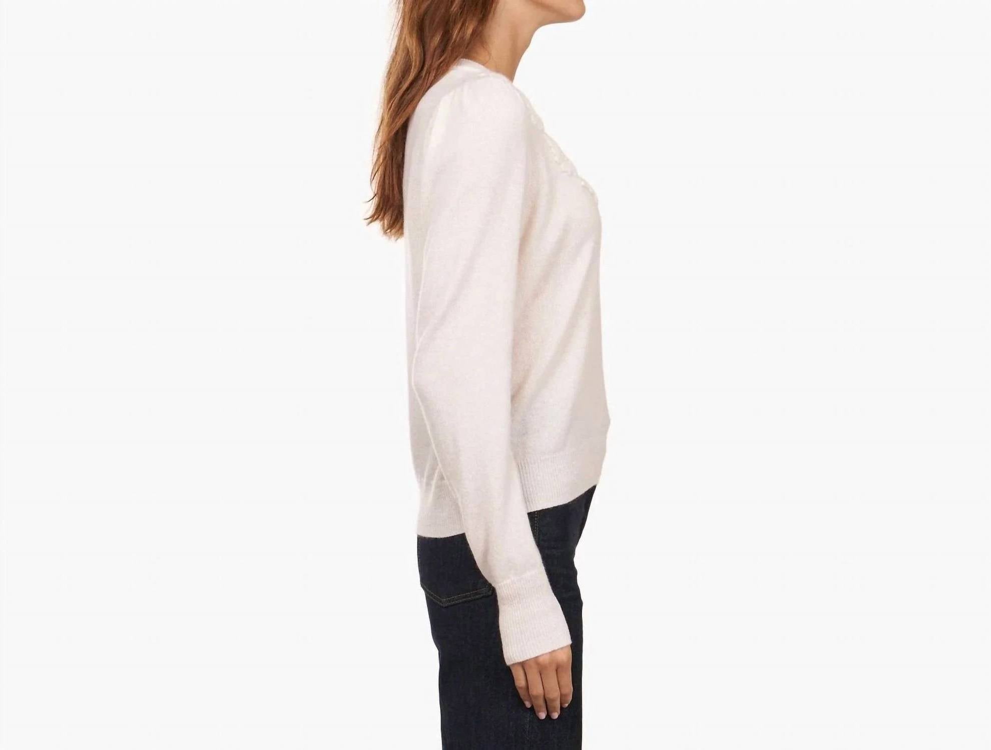 Autumn Cashmere - Puff Sleeve Crew With Floral Embroidery Top - cashmere - clothing - floral