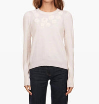 Autumn Cashmere - Puff Sleeve Crew With Floral Embroidery Top - cashmere - clothing - floral