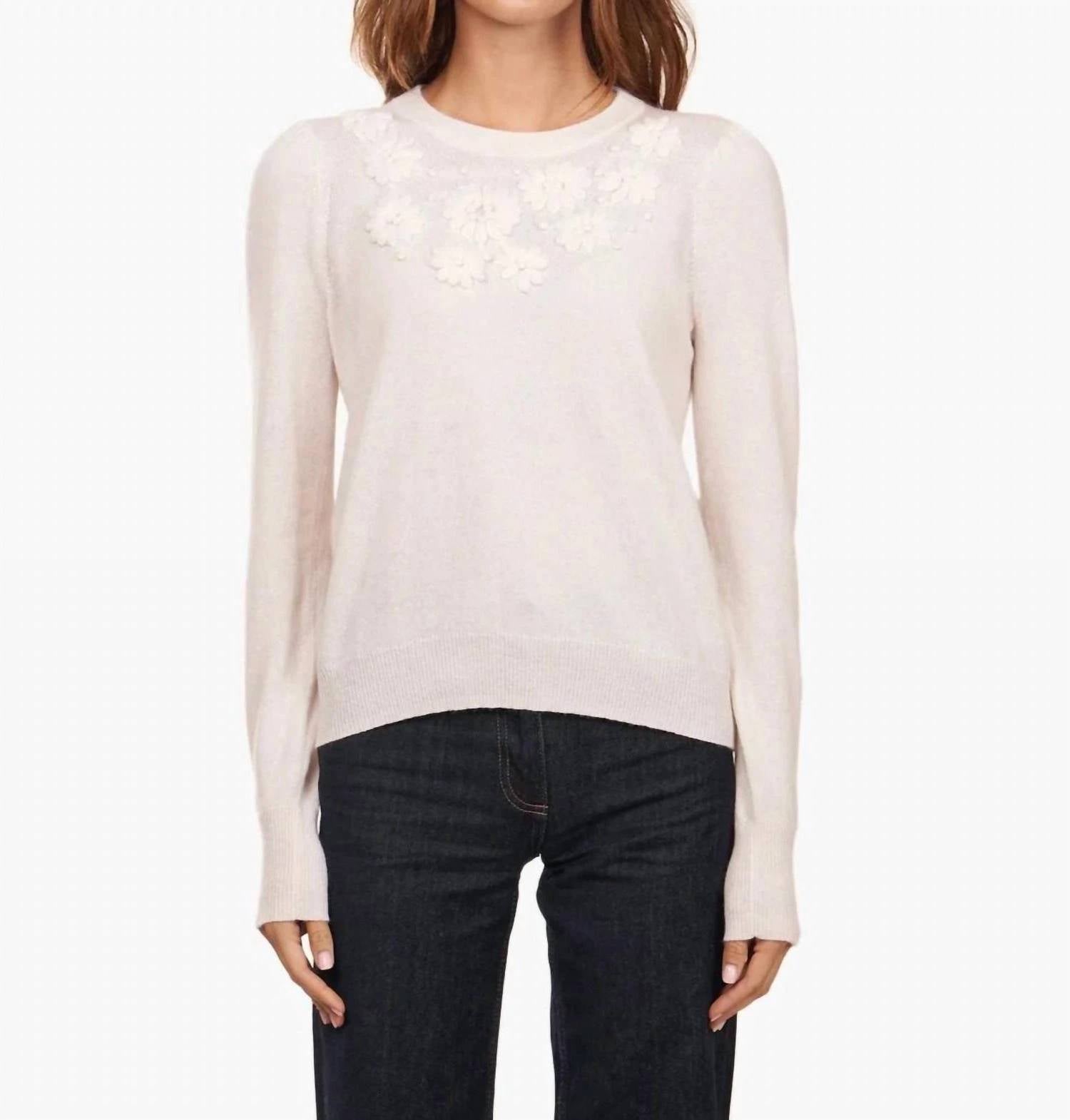 Autumn Cashmere - Puff Sleeve Crew With Floral Embroidery Top - cashmere - clothing - floral