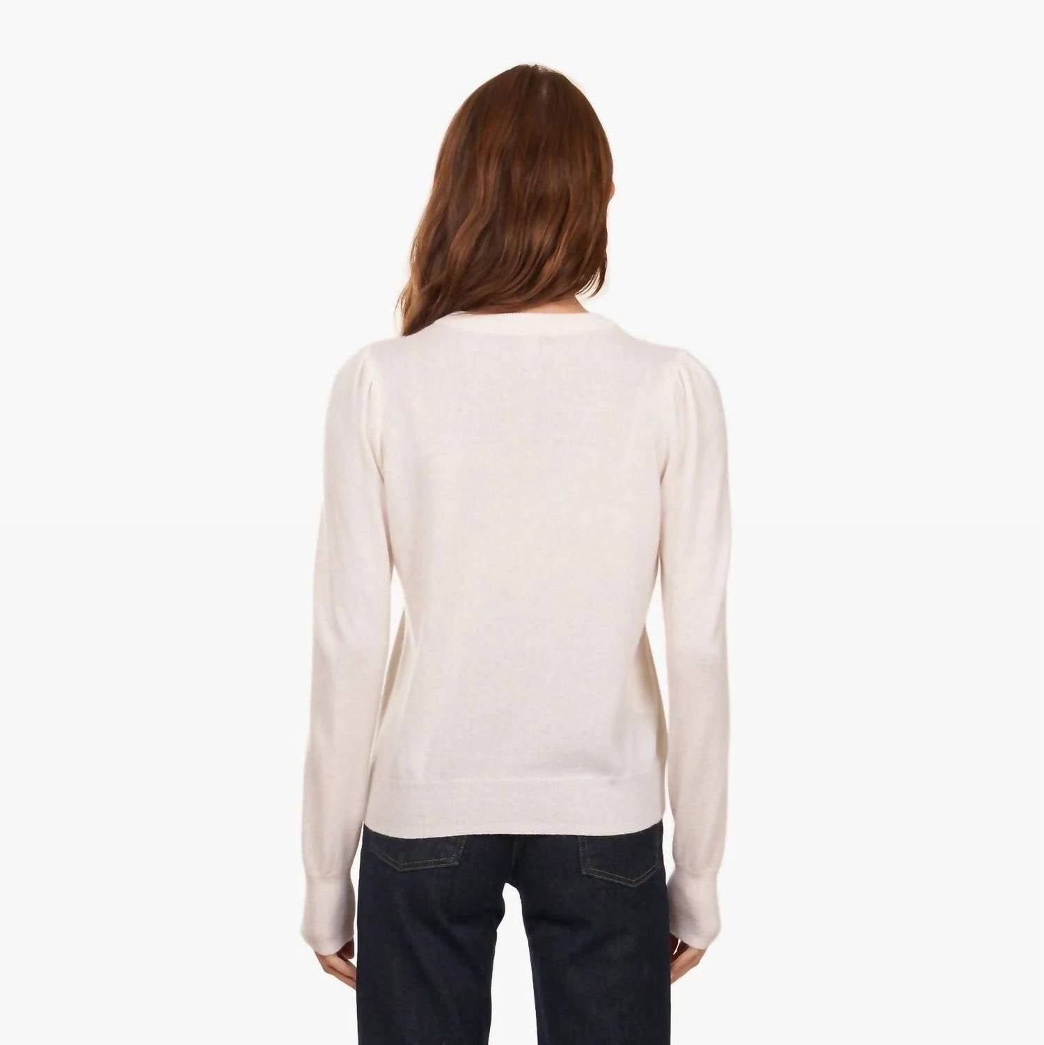 Autumn Cashmere - Puff Sleeve Crew With Floral Embroidery Top - cashmere - clothing - floral