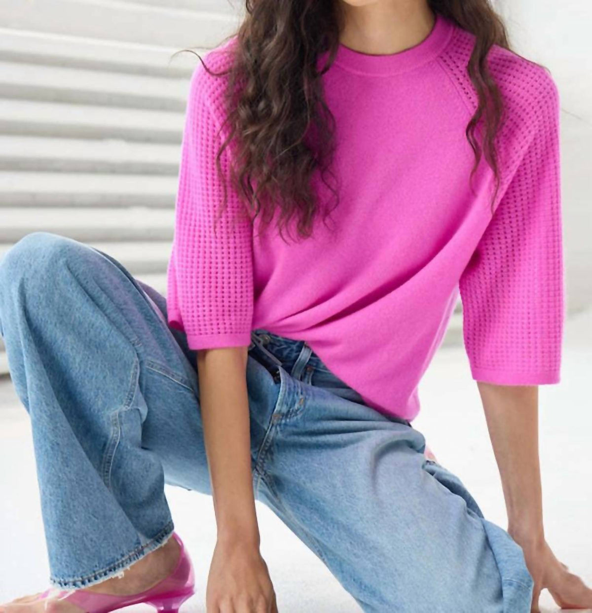 Autumn Cashmere - Short Sleeve Mesh Raglan Crew Top