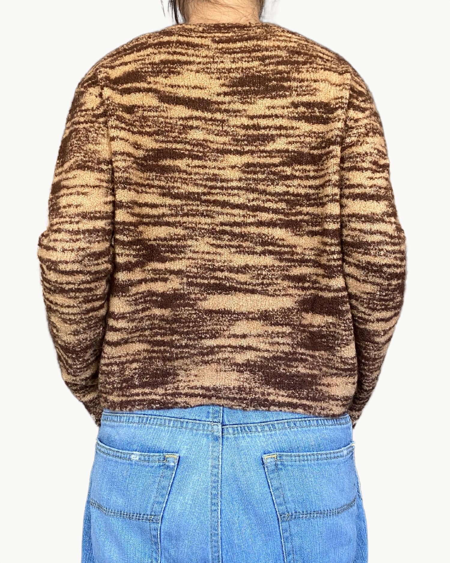 Autumn Cashmere - Tiger Stripe Chunky Crew Sweater - animal - brown - clothing